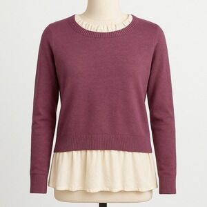 Vtg Purple Silk Ruffle Crewneck Sweater XS Coquette Preppy Twee Dainty Fairy Y2K